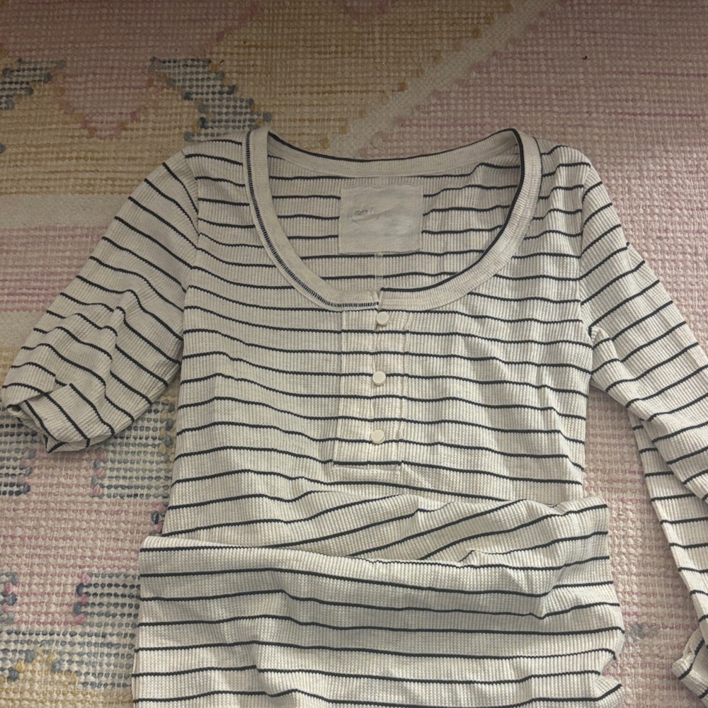 Aerie Navy and White Striped Long Sleeve Top